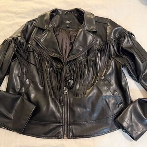 Torrid Black Faux Leather Jacket with Fringe